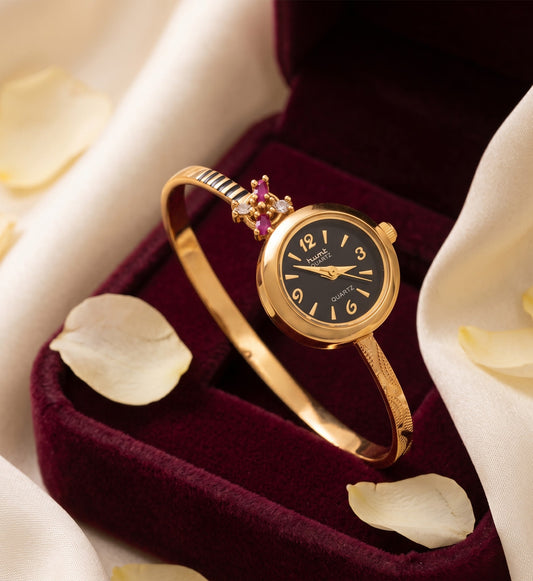 High Gold Tone Plated Ruby Stone Adjustable Watch For Women
