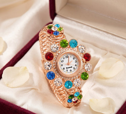 Rose Gold Floral Crystal Kashmiri Bangle Watch