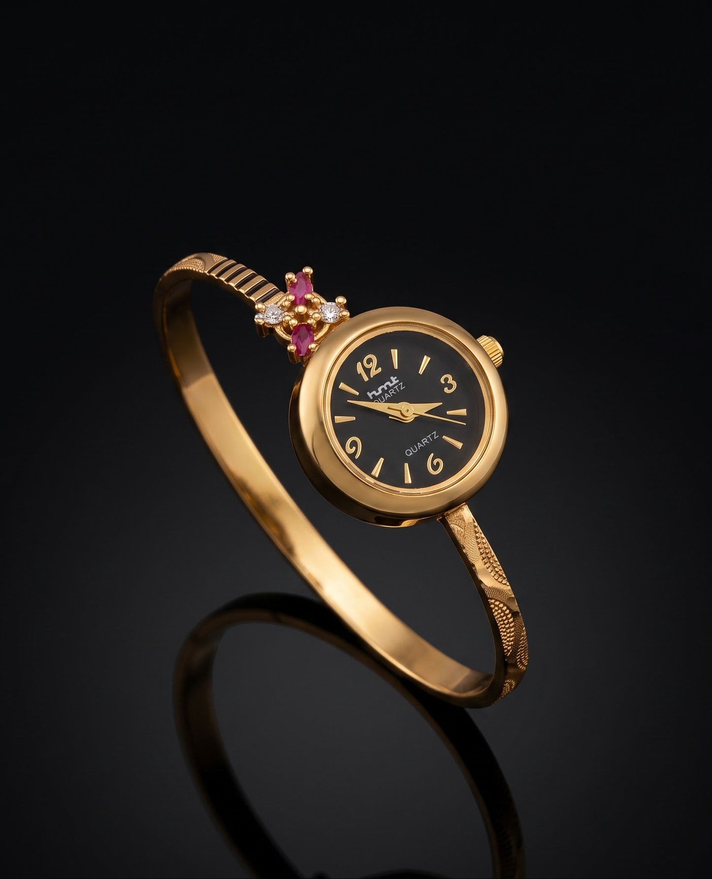 High Gold Tone Plated Ruby Stone Adjustable Watch For Women
