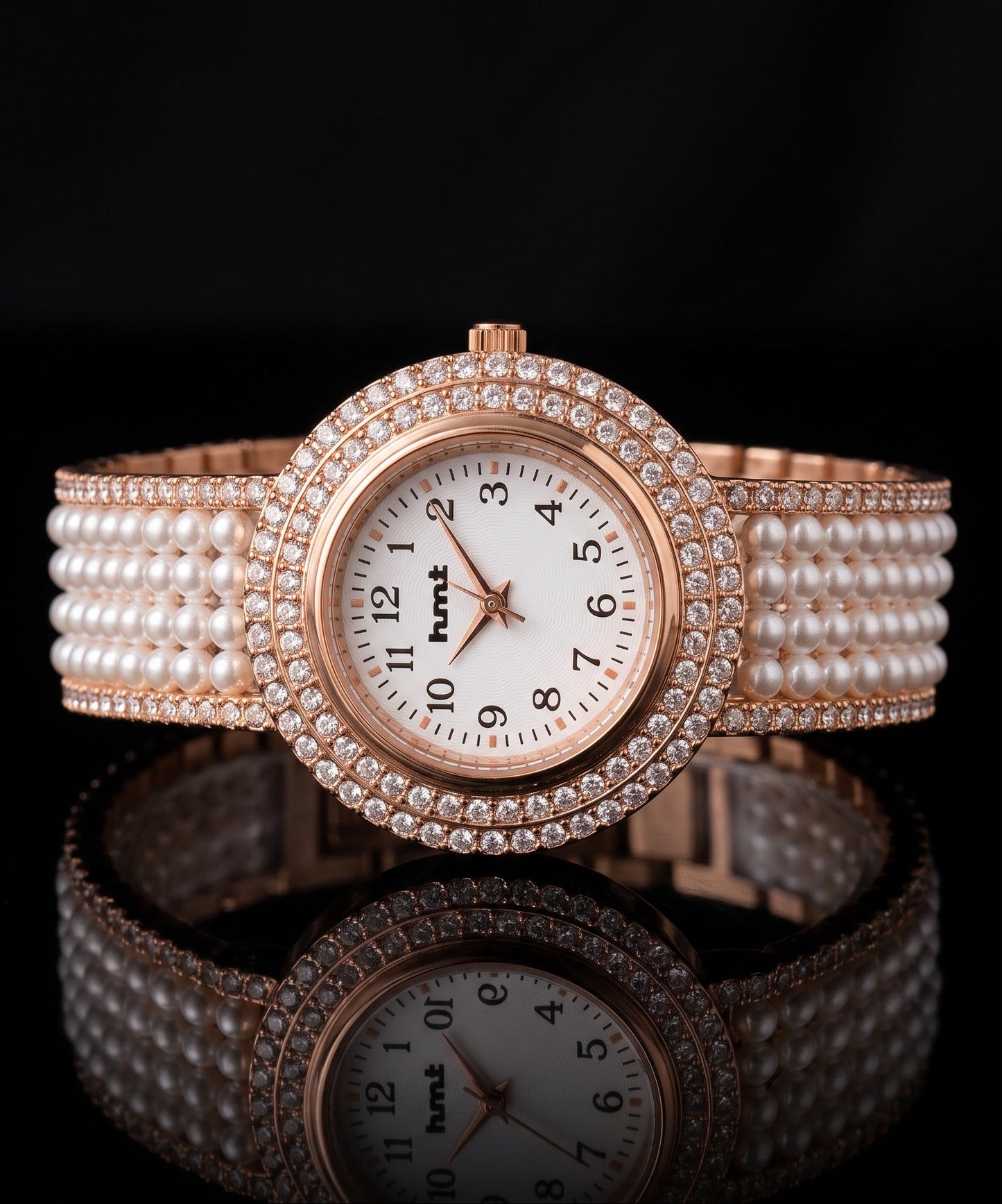 18k Gold Plated Pearl Crystal Bracelet Watch
