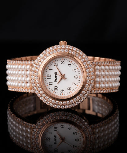 18k Gold Plated Pearl Crystal Bracelet Watch