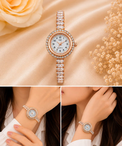 Majestic Rose Gold Crystal Watch, Necklace Pendant & Earring Gift Set - 3 Piece Combo