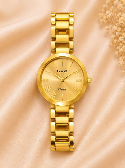 Minimalist Gold-Tone Women's Analog Watch with Linked Bracelet