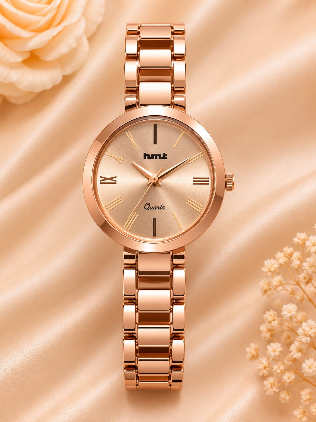 Elegant Rose Gold Women's Analog Quartz Watch – Classic Metallic Link Bracelet