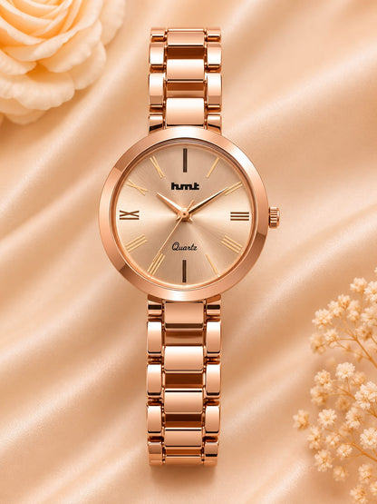 Elegant Rose Gold Women's Analog Quartz Watch – Classic Metallic Link Bracelet