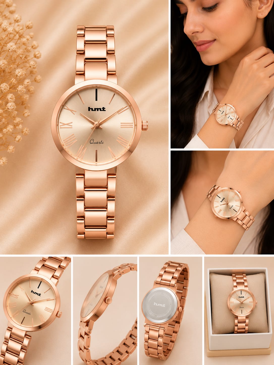 Elegant Rose Gold Women's Analog Quartz Watch – Classic Metallic Link Bracelet