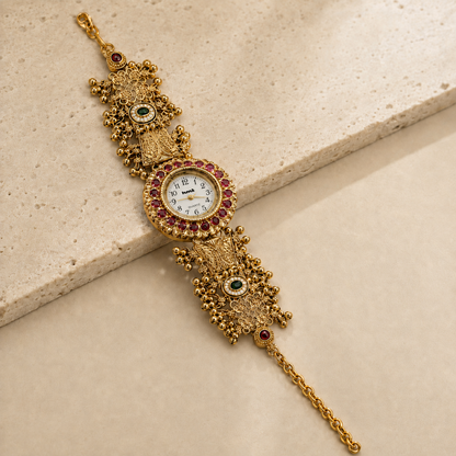 Gold-Toned Kundan Stone Traditional Bracelet Watch