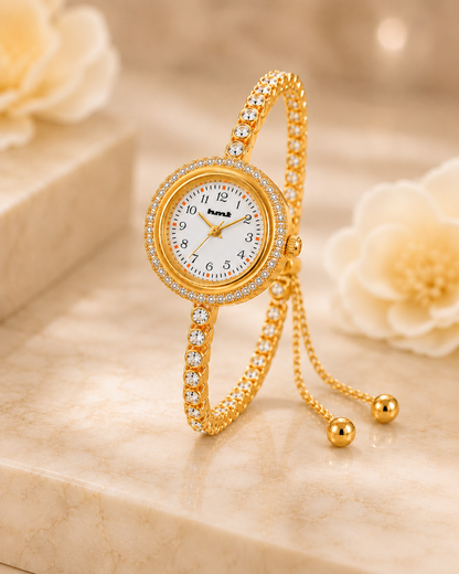 18k Gold Plated Crystal Link Bracelet Watch