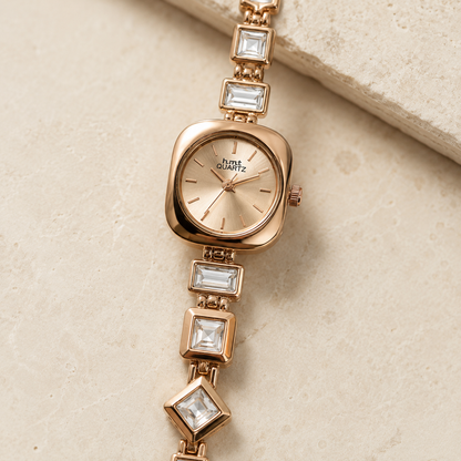 Gold-Toned Crystal Stone Bracelet Watch for Women