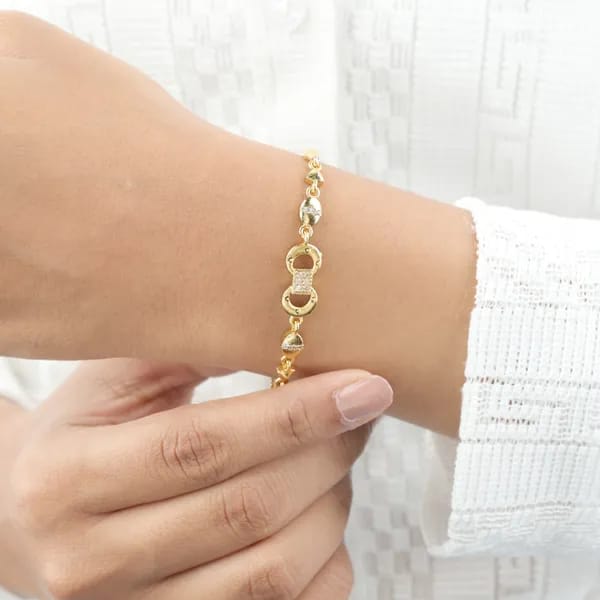 Micro Gold Plated And Diamond Studded Fancy Infinity Bracelet For Women