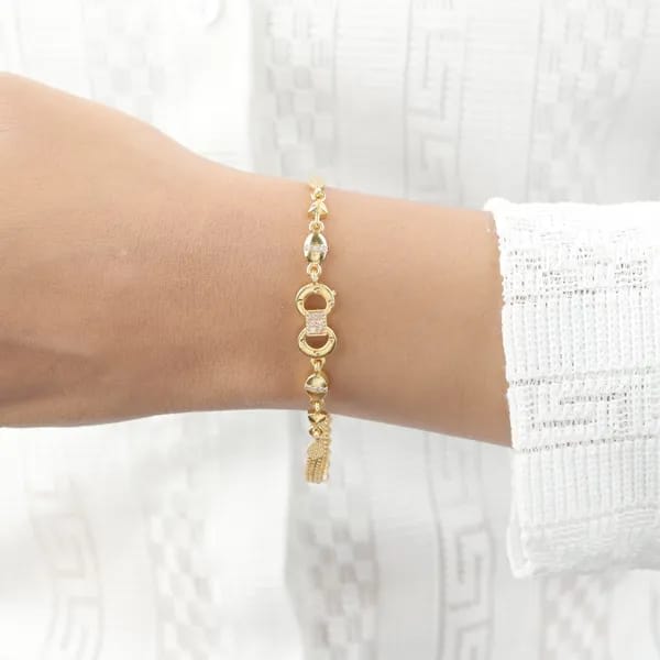 Micro Gold Plated And Diamond Studded Fancy Infinity Bracelet For Women
