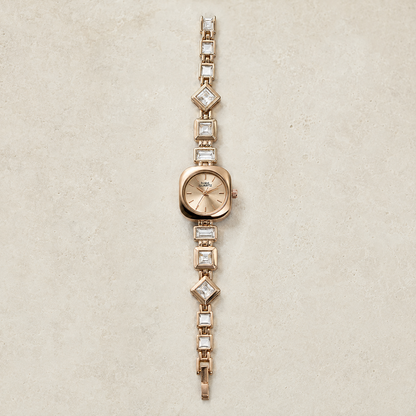 Gold-Toned Crystal Stone Bracelet Watch for Women