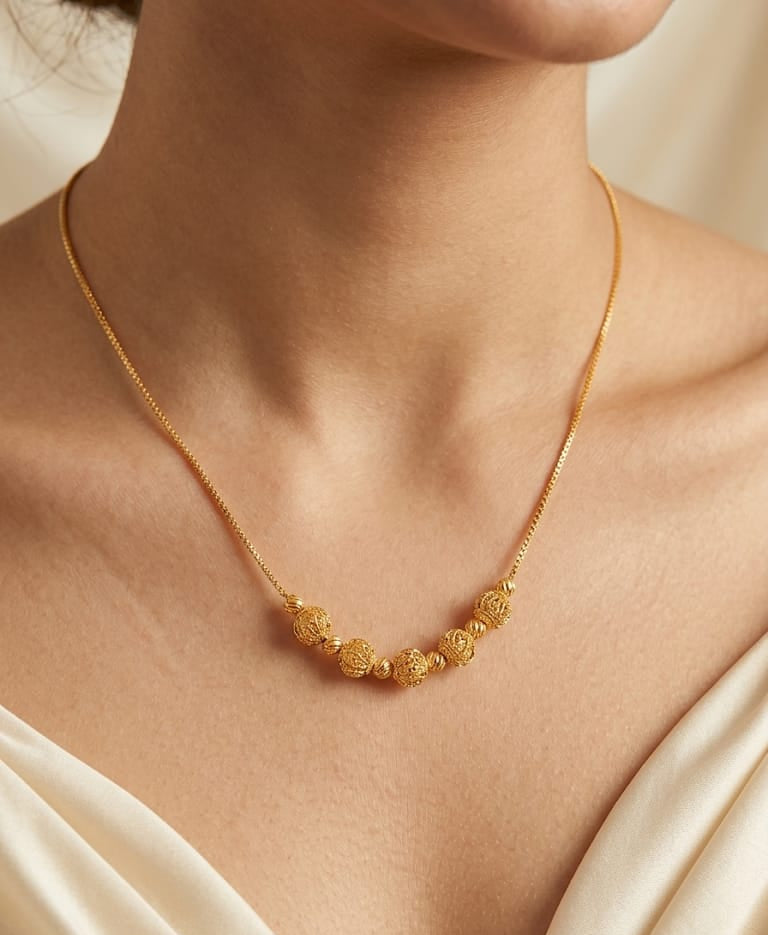 elegant gold plated daily wear sathiya design ball chain