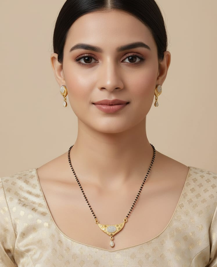Gold Plated And Diamond Studded Forming Mangalsutra with Earrings