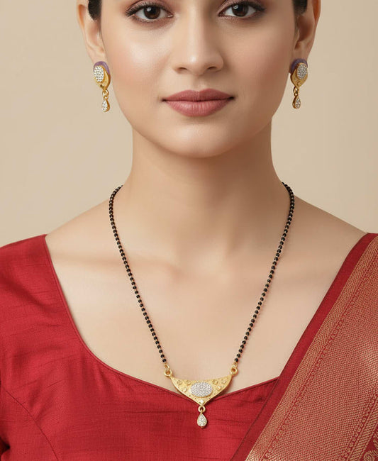Gold Plated And Diamond Studded Forming Mangalsutra with Earrings