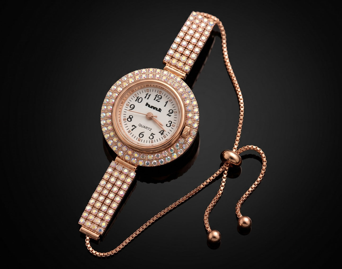 HMT Quartz Premium Rose Gold Crystal Bracelet Watch