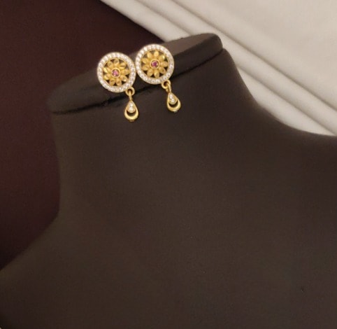 Designer High Gold Plated And Diamond Studded Antique Round Pendant Set with Earrings