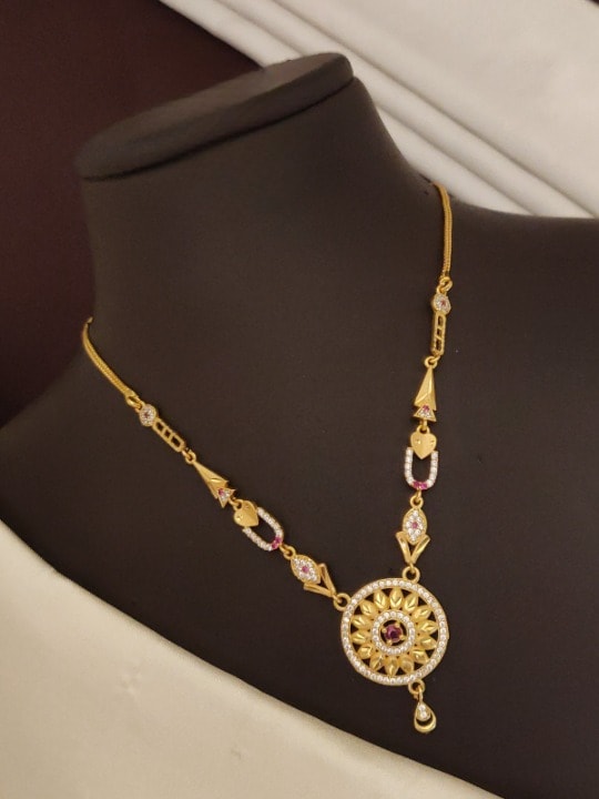 Designer High Gold Plated And Diamond Studded Antique Round Pendant Set with Earrings