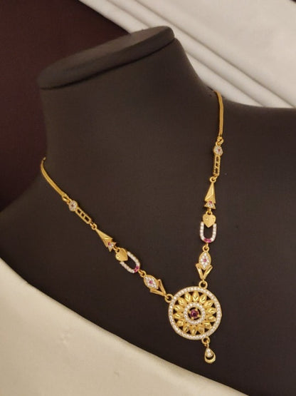 Designer High Gold Plated And Diamond Studded Antique Round Pendant Set with Earrings