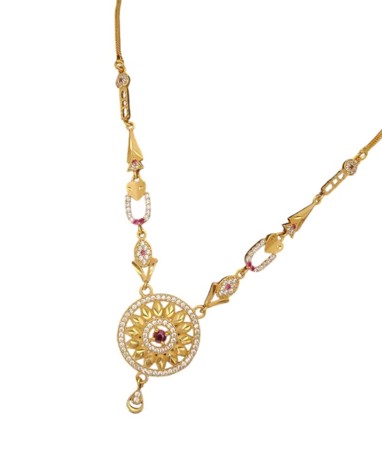 Designer High Gold Plated And Diamond Studded Antique Round Pendant Set with Earrings