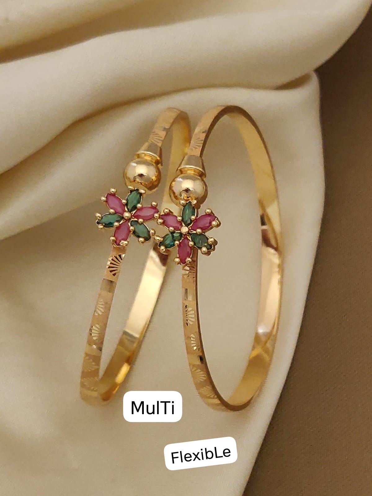Micro Gold Plated And Diamond Studded Kempu Work Flower Adjustable Kadli Set