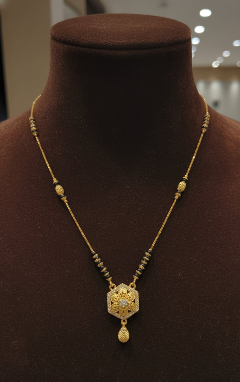 micro gold plated ad diamond designer fancy flower  mangalsutra with  bracelet