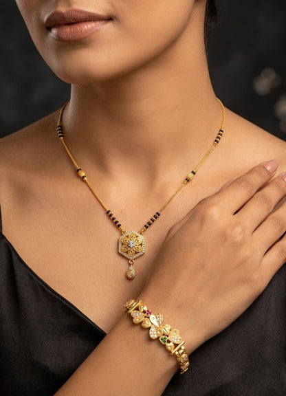 micro gold plated ad diamond designer fancy flower  mangalsutra with  bracelet