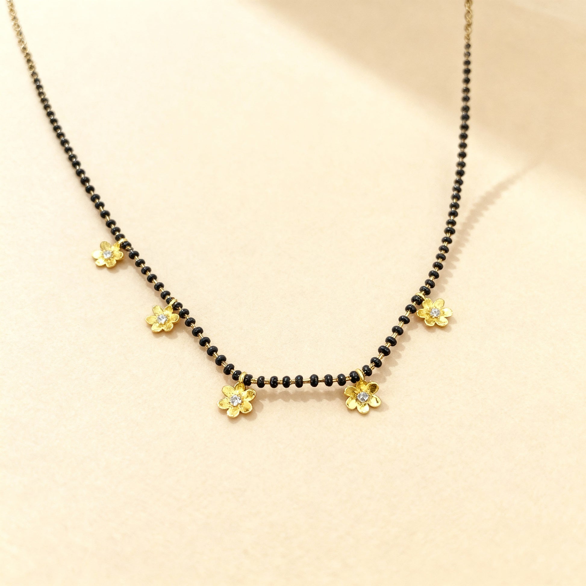 Micro Gold Plated And Diamond Flower Design Fancy Mangalsutra