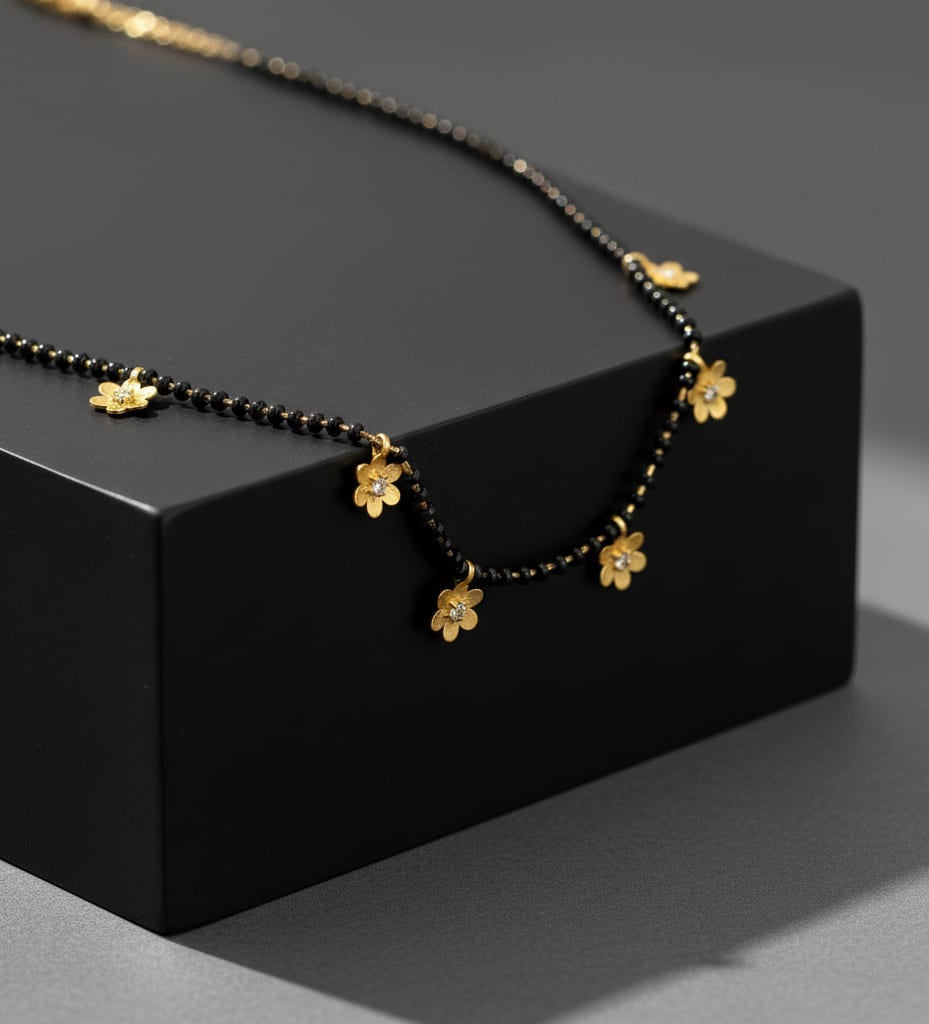 Micro Gold Plated And Diamond Flower Design Fancy Mangalsutra