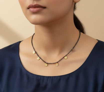 Micro Gold Plated And Diamond Flower Design Fancy Mangalsutra