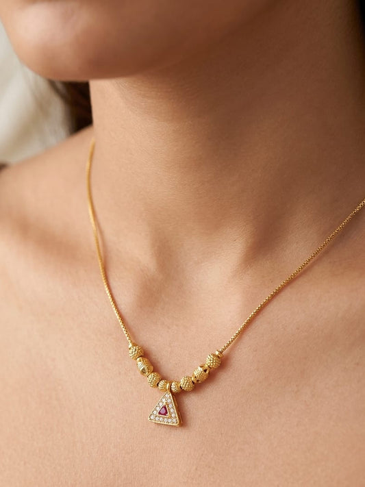 micro gold plated ad diamond studed fancy ball design 18 inches trinagle chain