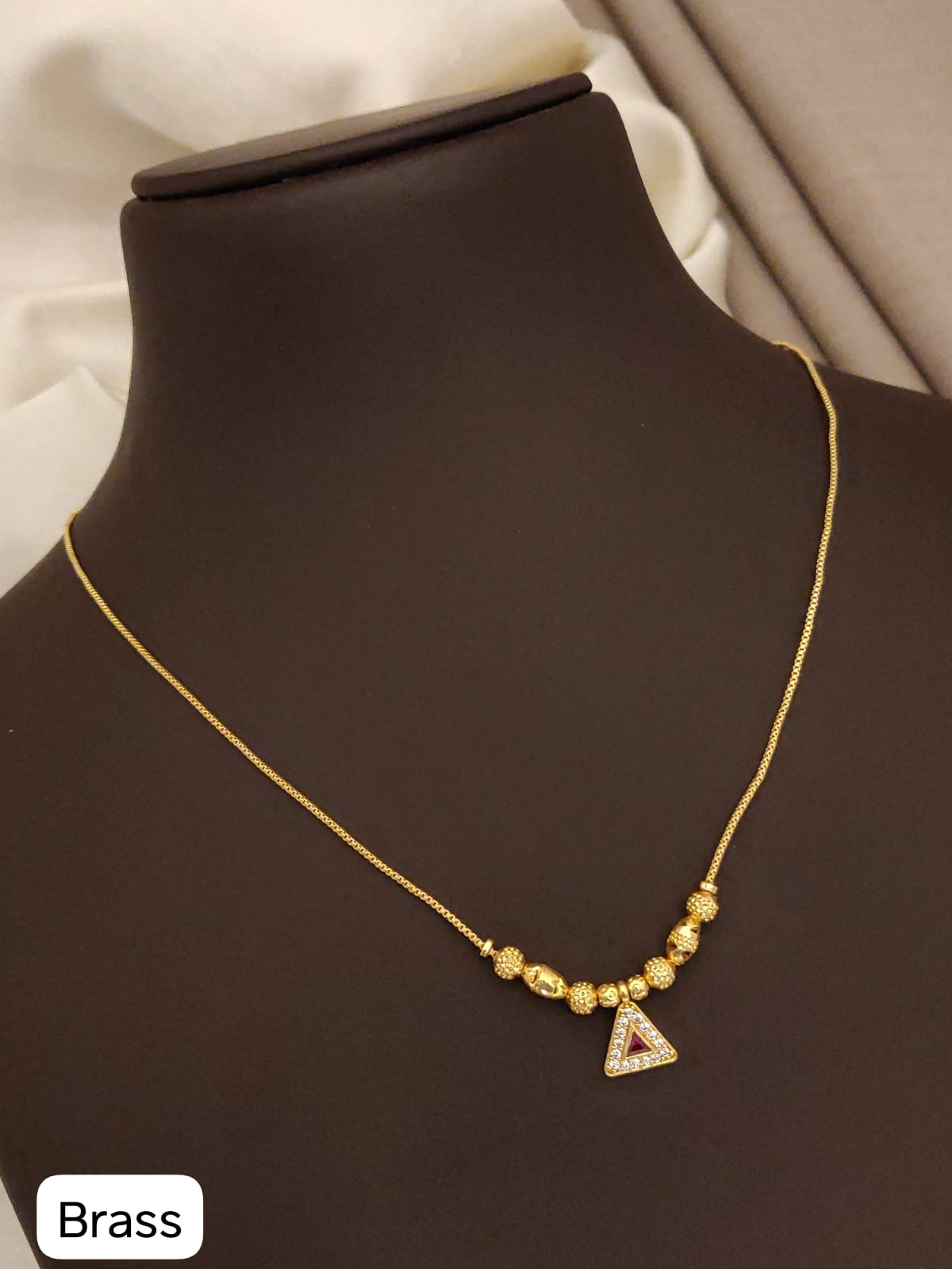 micro gold plated ad diamond studed fancy ball design 18 inches trinagle chain