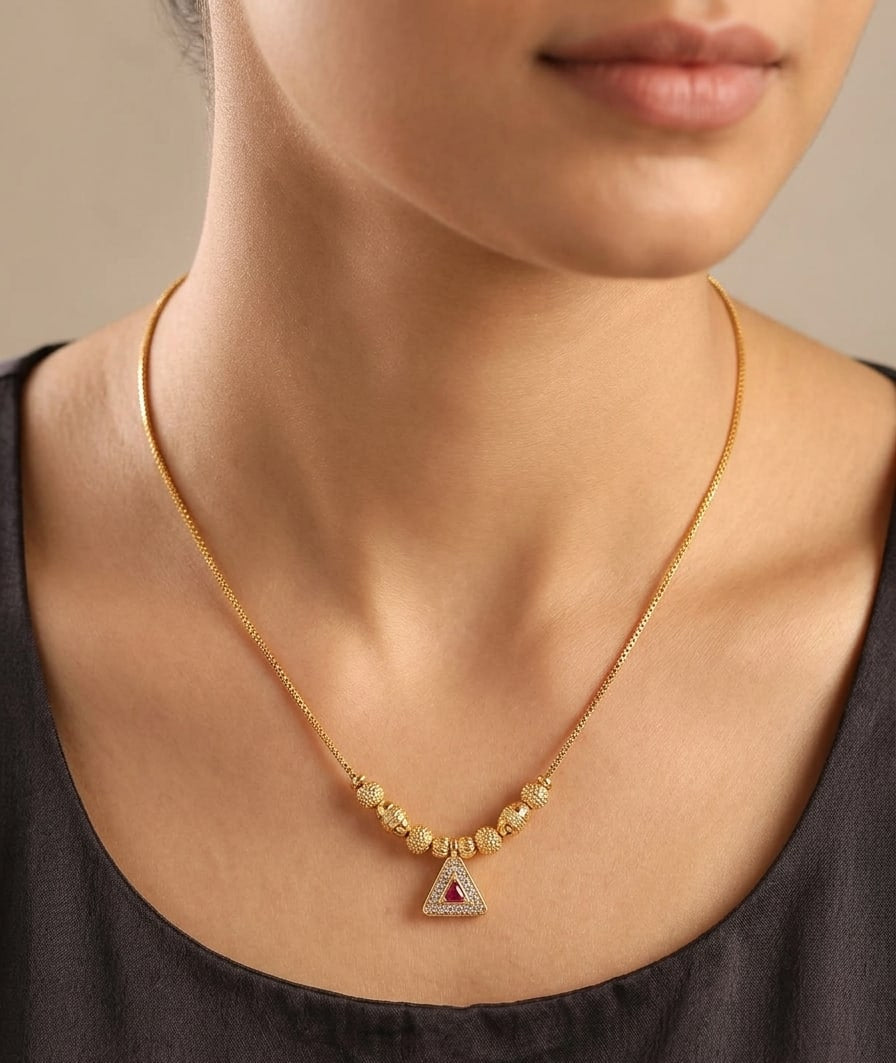 micro gold plated ad diamond studed fancy ball design 18 inches trinagle chain