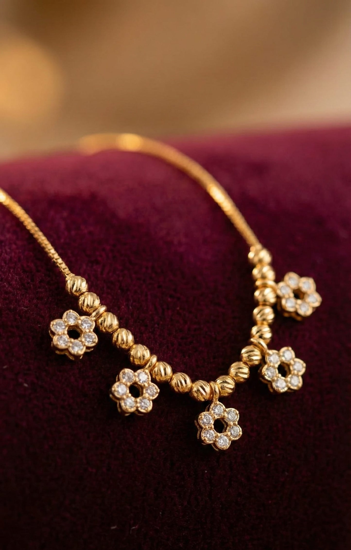 Micro Gold Plated And Diamond Studded Fancy Flower Design Daily Wear Chain