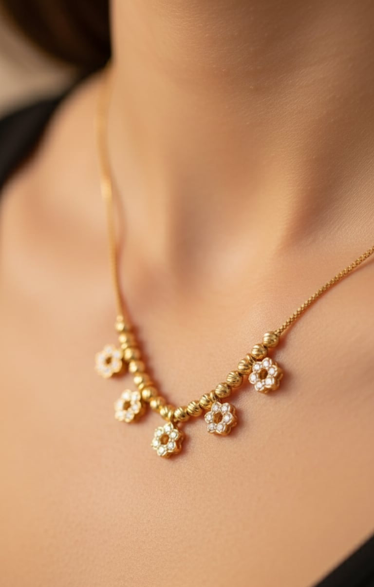 Micro Gold Plated And Diamond Studded Fancy Flower Design Daily Wear Chain