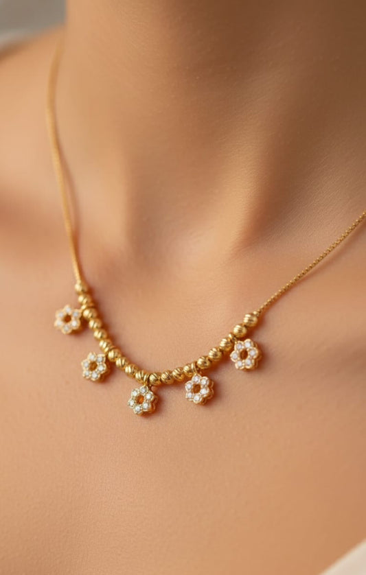 Micro Gold Plated And Diamond Studded Fancy Flower Design Daily Wear Chain