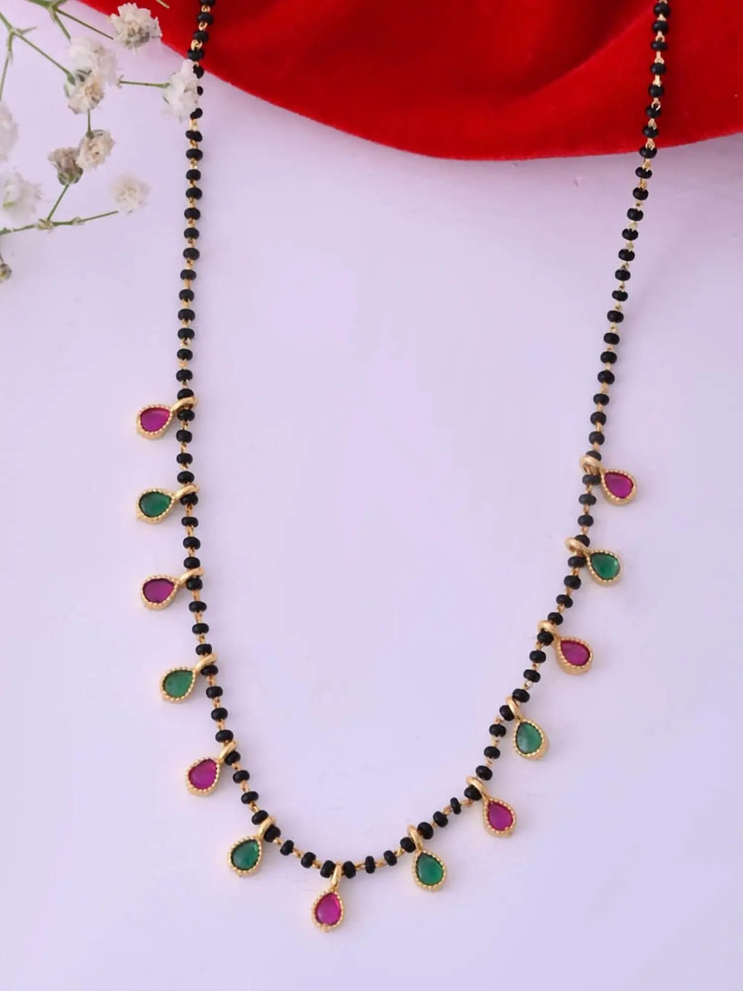Women’S Micro Gold Plated And Diamond Multi Stone Oval Fancy Mangalsutra