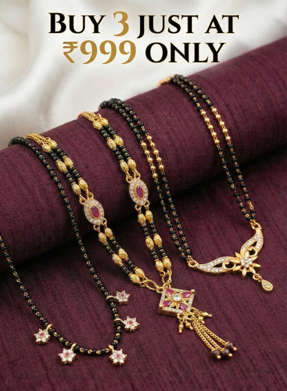 Micro Gold Plated And Diamond Studded Fancy Pack Of 3 Designer Mangalsutra