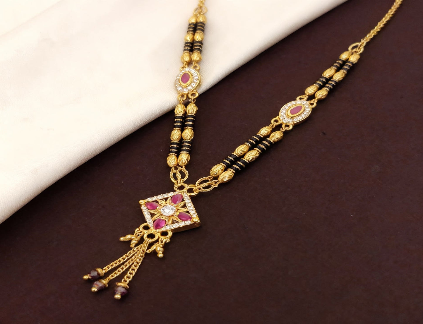 Micro Gold Plated And Diamond Studded Fancy Pack Of 3 Designer Mangalsutra