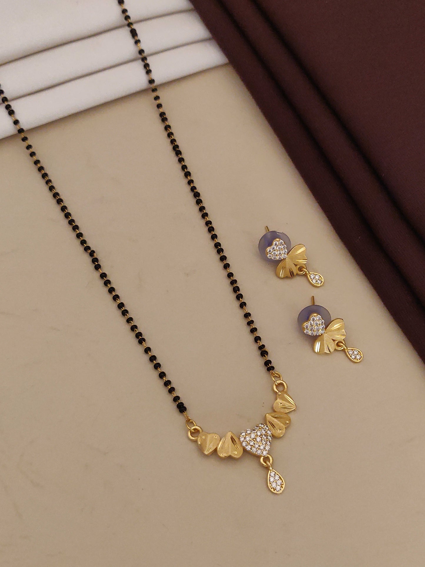 Micro Gold Plated And Diamond Studded Fancy Pack Of 3 Designer Mangalsutra