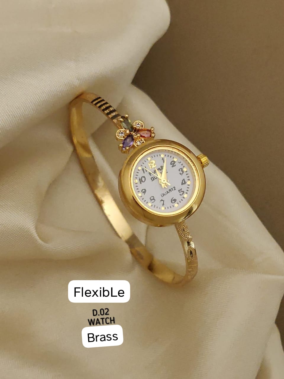 Micro Gold Plated And Diamond Flower Design Adjustable Bracelet Watch