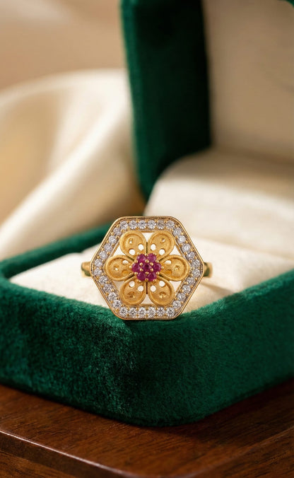 Micro Gold Plated Daily Wear And Diamond Studded Fancy Adjustable Flower Ring
