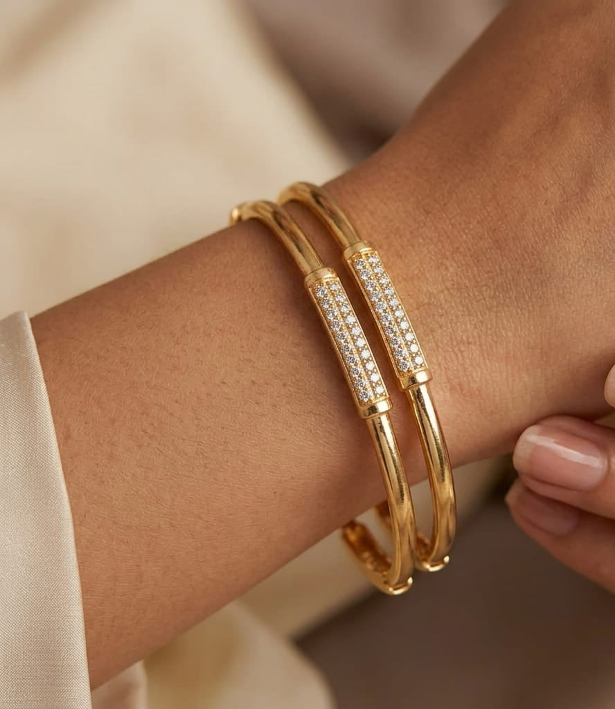 micro gold plated daily wear ad diamond studed fancy bangle