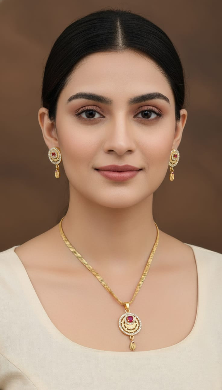 Micro Gold Plated Premium Quality Gold Plated And Diamond Studded Pendant with 18 Inches Chain with Adjustable Kadli Combo