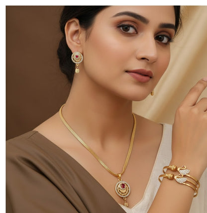 Micro Gold Plated Premium Quality Gold Plated And Diamond Studded Pendant with 18 Inches Chain with Adjustable Kadli Combo