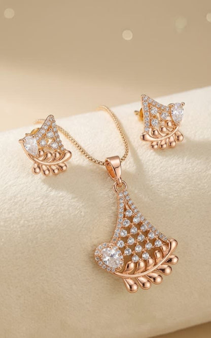 Rose Gold  Plated And Diamond Studded Fancy Triangle Pendant Set with Short Chain