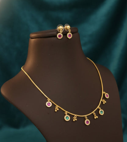 Stylish Gold Plated Chain Necklace with Swarovski Diamond Stones & Earrings